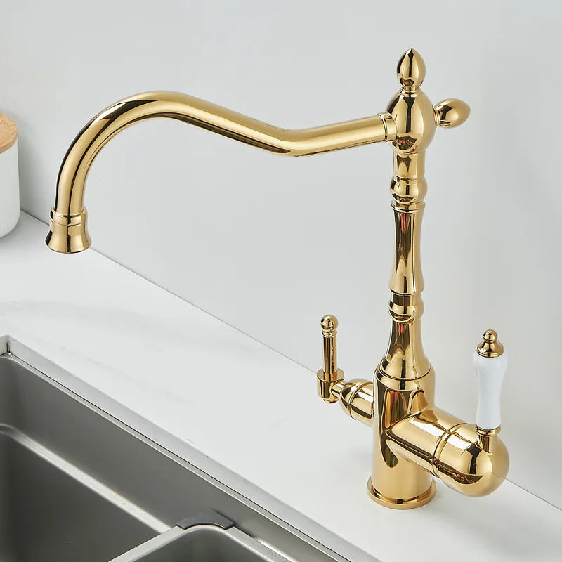 Antique Waterfilter Tap Kitchen Faucet Gold Mixer Drinking Kitchen Purify Faucet Kitchen Sink Tap Water Tap Crane For Kitchen
