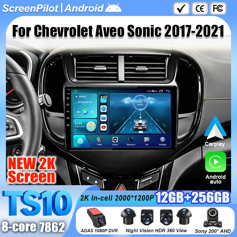 Android 16 For Chevrolet Aveo Sonic 2017-2021 Car Radio Stereo Head Unit Multimedia Video Player Mirror Link Touch Screen 2 din