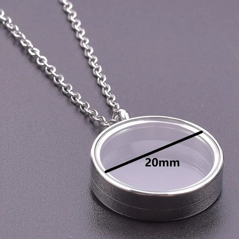 1Pc Inner Size 10-40mm Round Glass Memory Coin Holder Locket Pendant Necklaces Floating Living Relicario Collares Jewelry Bulk