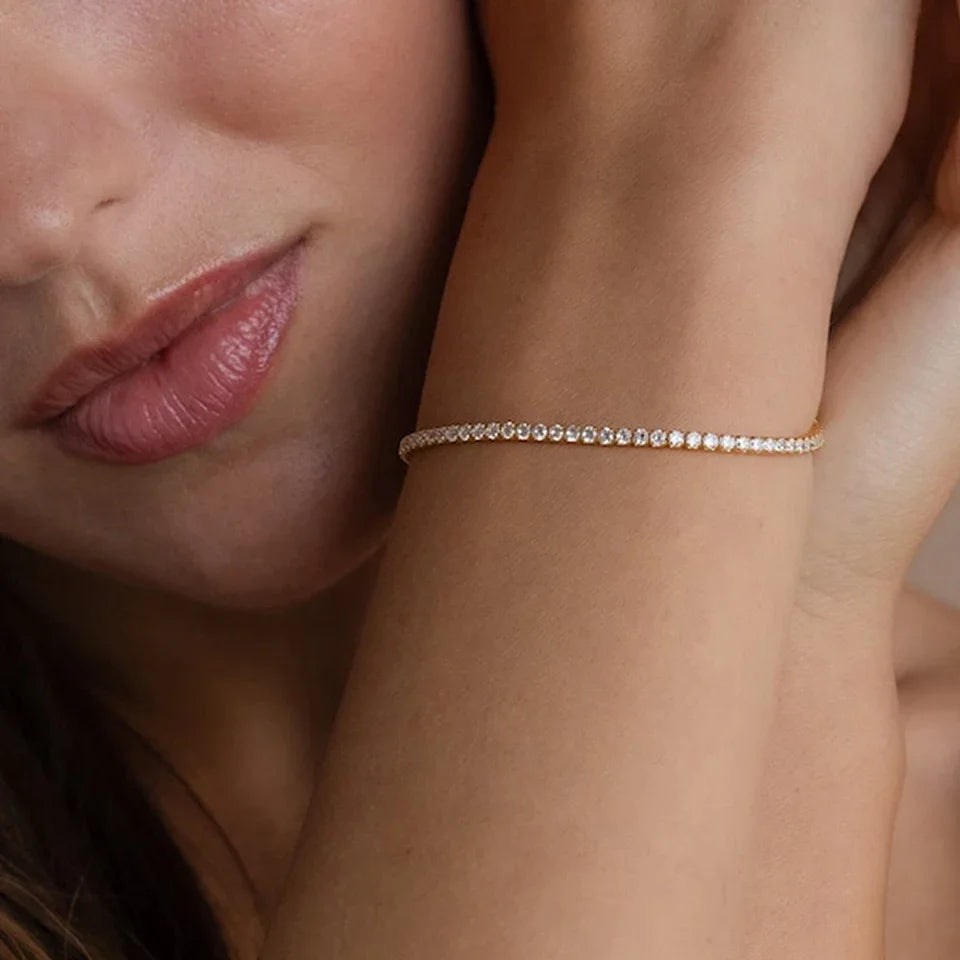 European and American Fashion Niche Single Row Drill Bracelet Round Zircon Tennis Bracelet Bracelet Hand Jewelry