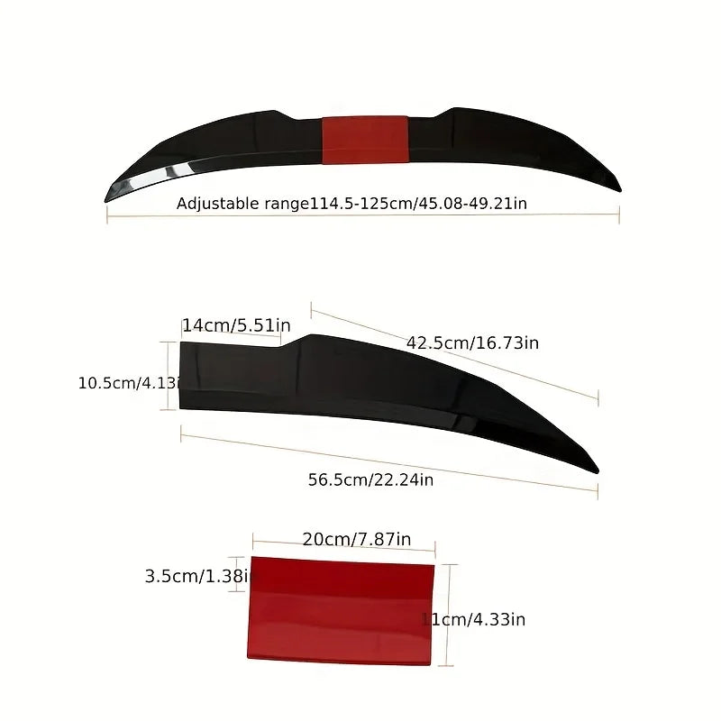 Universal 3pcs Sedan Rear Trunk Tail Rear Wing Spoiler 46.06-50.0inch Adjustable DIY Refit Boot Wings Spoiler Car Accessory