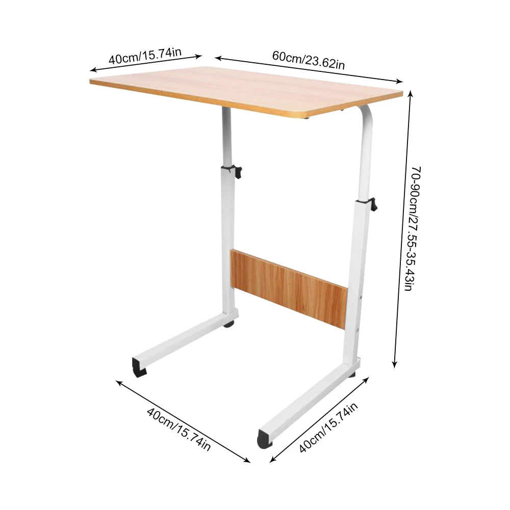 Mobile Laptop Desk 60*40cm Mdf Adjustable Bedside Desk Height Rolling Computer Table with Lockable Wheel for Home Bedroom Dormitory