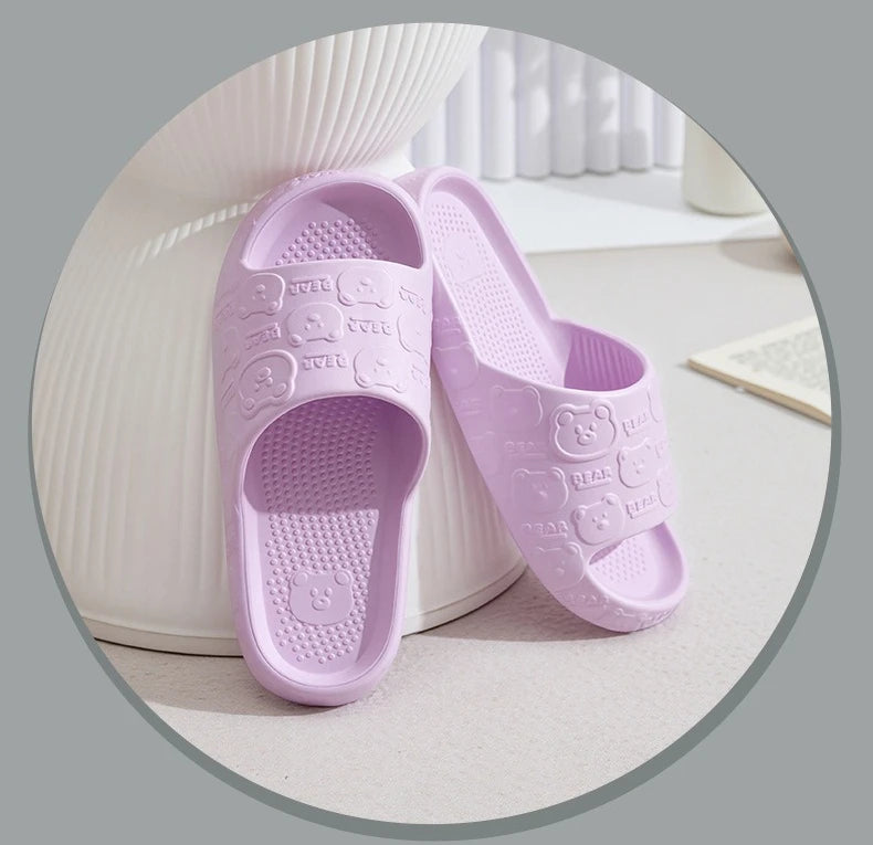 Couple Printting Cute Bear Women Slippers Summer Indoor Soft Cartoon Sandals Bathroom Anti-slip Outdoor Comfy Men Leisure Shoes