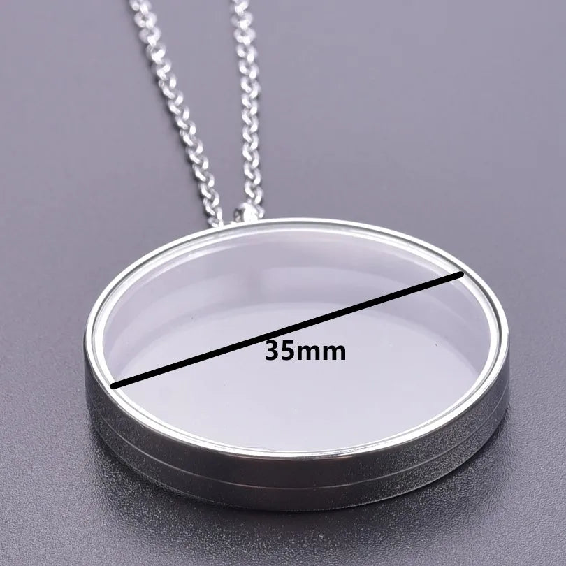 1Pc Inner Size 10-40mm Round Glass Memory Coin Holder Locket Pendant Necklaces Floating Living Relicario Collares Jewelry Bulk