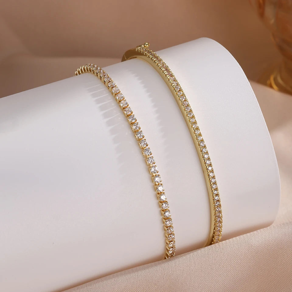 ZAKOL Brand New Blue Turquoise Micro-intact Zircon Bracelet Bangle for Women Shiny CZ Tennis Bracelet Delicate Jewelry Gift