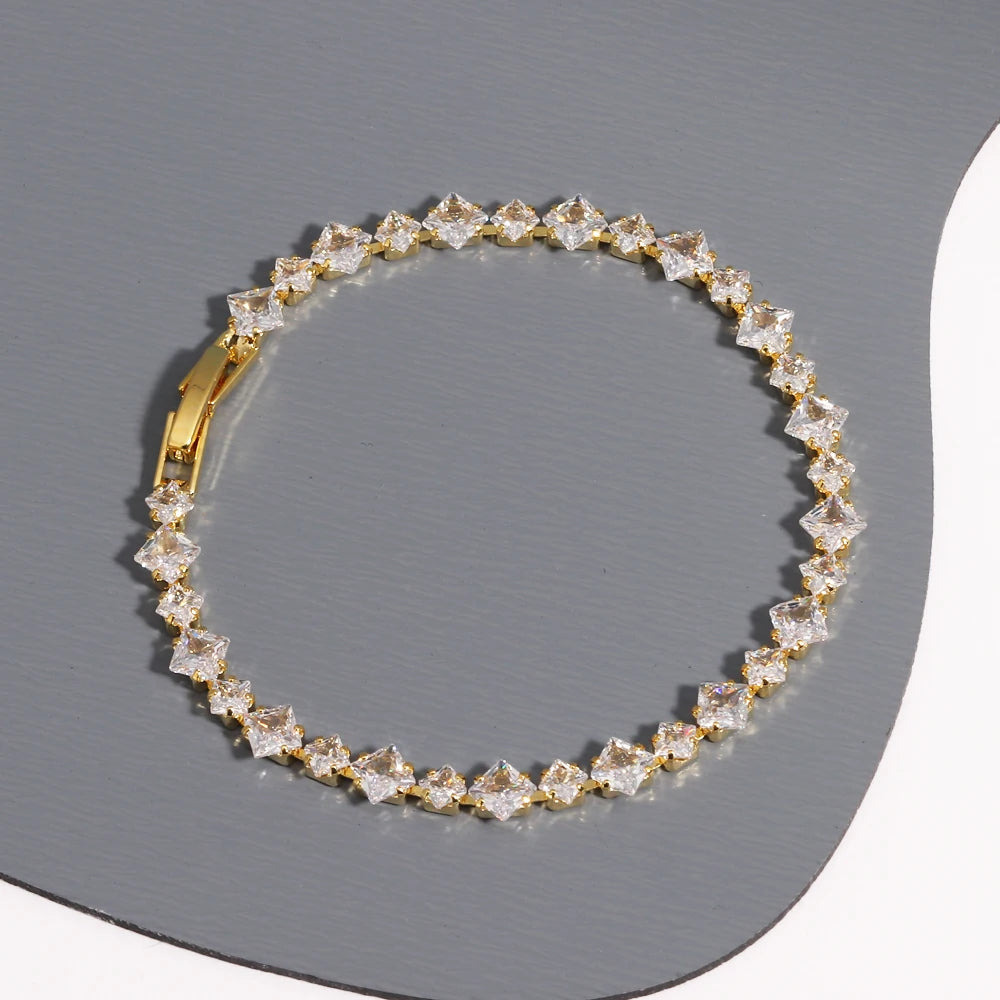 Sparkling Cubic Zircon Tennis Bracelets for Women Luxury Dainty Stackable Silver Color Chain Crystal CZ Banquet Wedding Jewelry