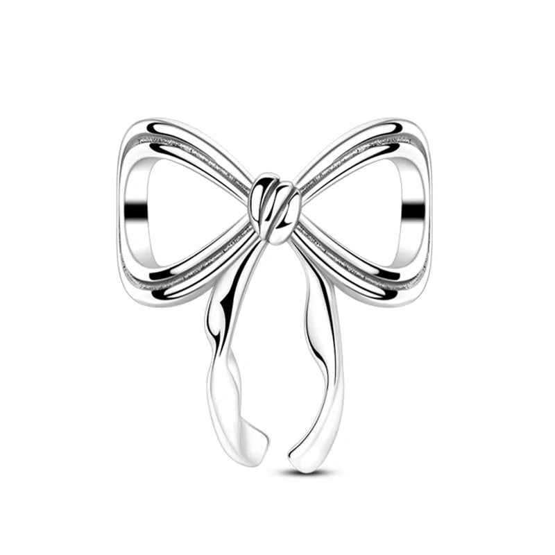 Silver Bow Charms 925 Sterling Silver Pink Heart-shaped Bow Pendants Charms Beads Fit Original S925 Bangle Bracelets DIY Jewelry