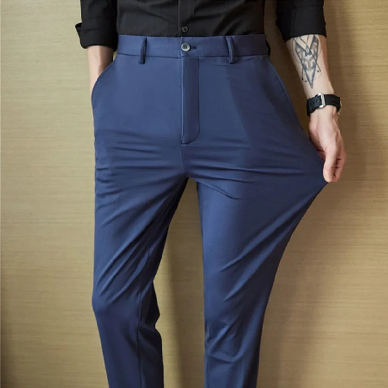 29-42 Men's Summer Pants Thin Straight Stretch Casual Pants with No Trace No Ironing Fabric Silky and Cool Feeling