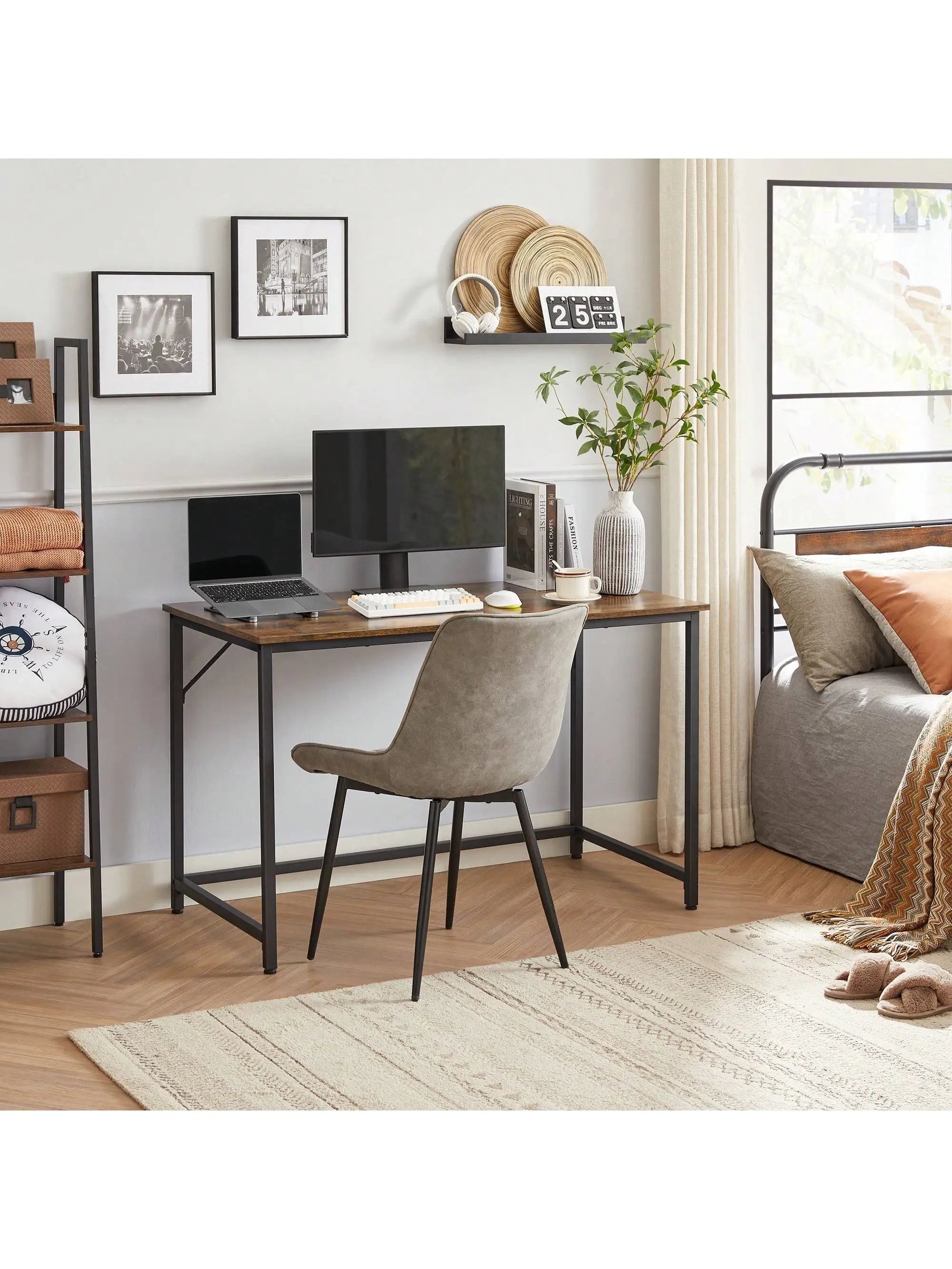 VASAGLE Small Computer Desk: 60x120x76 cm. For Home Office, Study, Bedroom. Industrial Style, Metal Frame. Rustic Brown & Black.