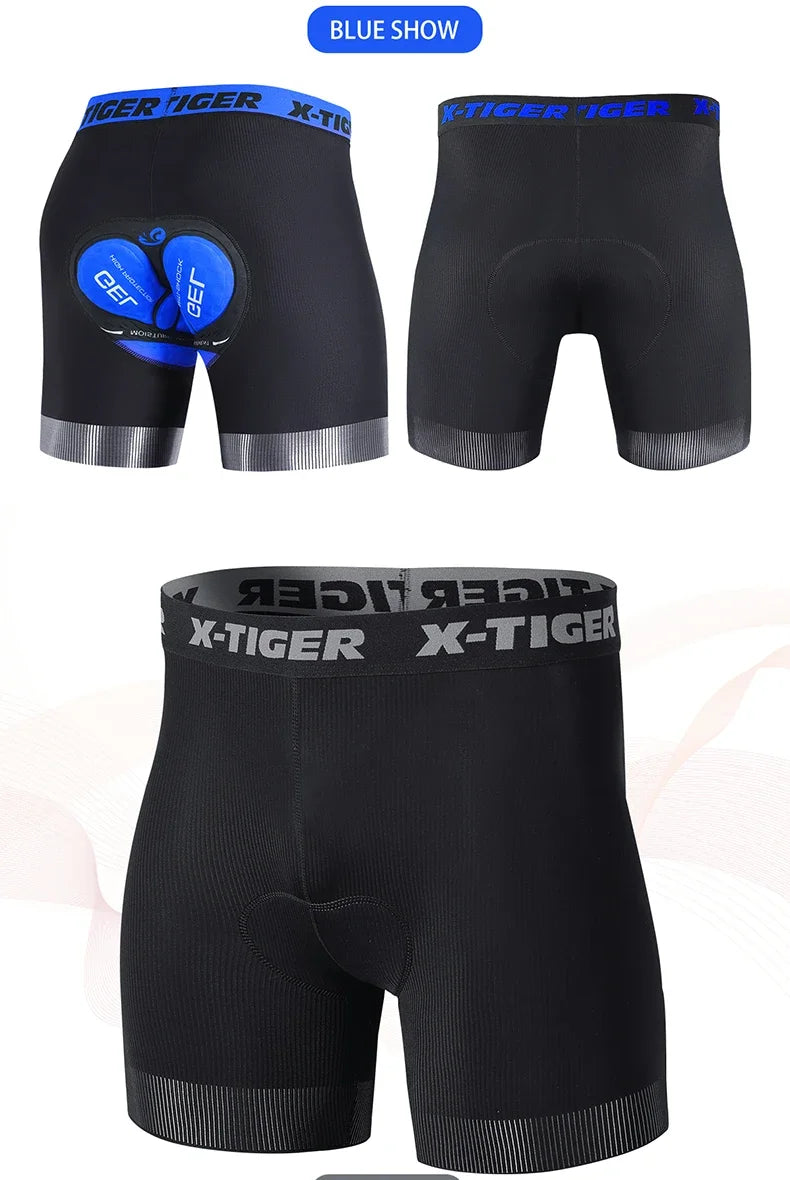 X-TIGER Cycling Underwear Men's Shorts 5D Padded Breathable Sports Riding Bike Bicycle MTB Liner Shorts with Anti-Slip Leg Grips