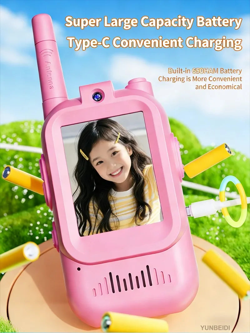2PCS Kids Video Walkie Talkies USB Charging Indoor and Outdoor High Definition Intercom Children's Toys Birthday Gifts Ages 3-12