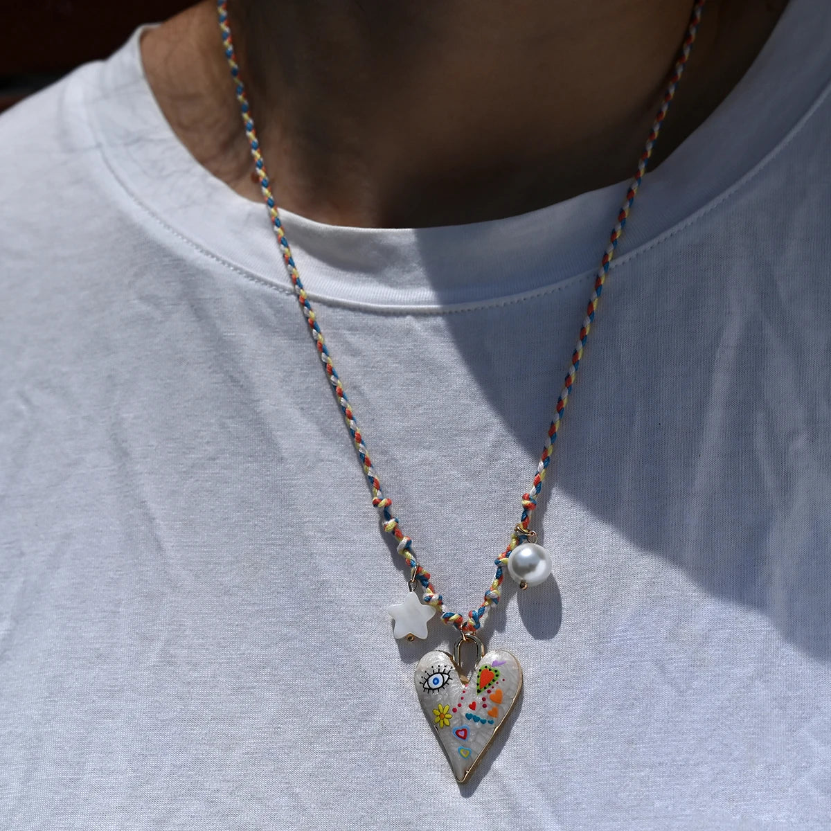 Handmade Knotted Rope Heart Pendant Necklace Fashion Sweater Chain Stackable Star Pearl Necklace for Women New Design Jewelry