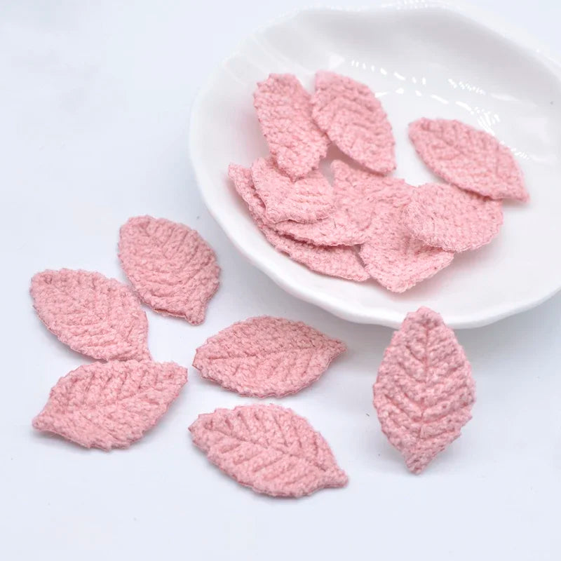 100Pcs 18*27mm Woolen Leaf Padded Flower Appliques for Children's Crafts Headwear Accessories DIY Hair Clips Earing Decoration