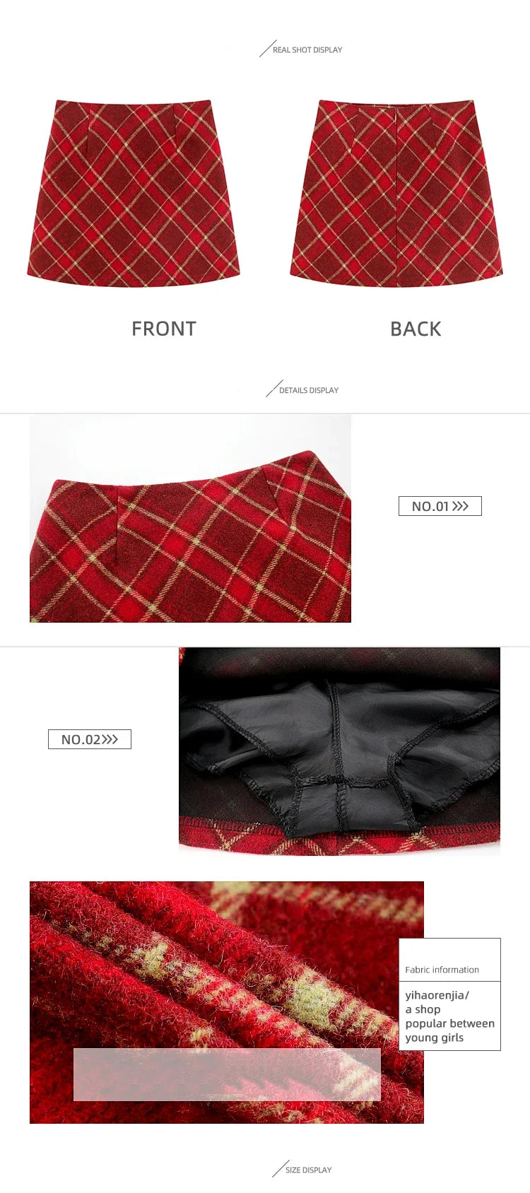 ITOOLIN Womem Vintage Plaid Tweed A-line Skirt Casual High Waist Mini Skirt Women Preppy Style Bodycon Skirts Spring Summer 2026