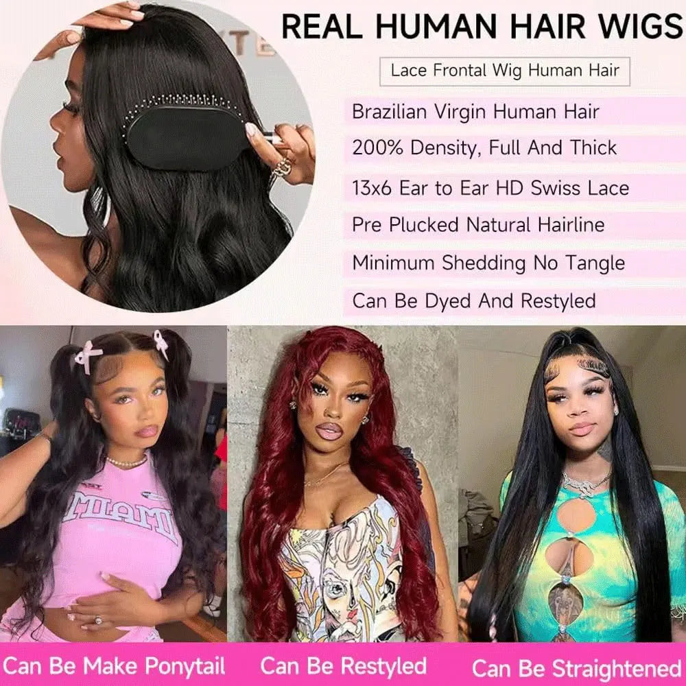 13x6 Lace Front Wigs Human Hair 250 Density Hd Body Wave Lace Frontal Human Hair Wigs For Women Glueless Pre Plucked Black Wig