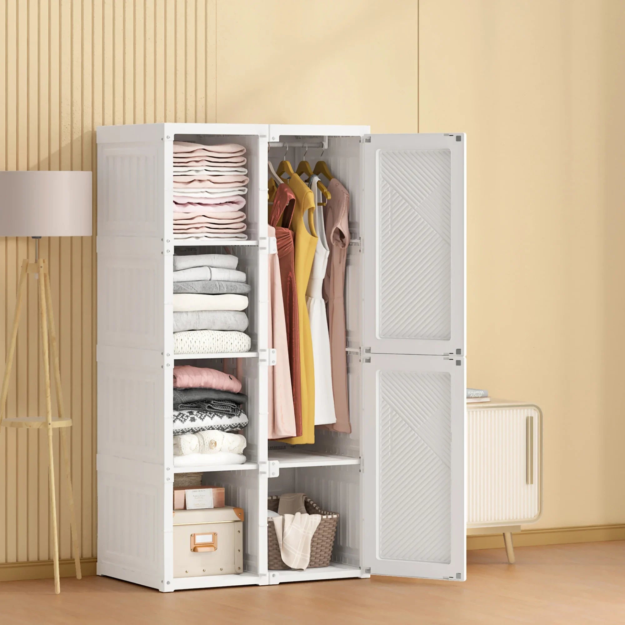 Rosahqnda Portable White Bedroom Wardrobe Storage Organizer Dress chest of drawers wardrobe Storage Organizer