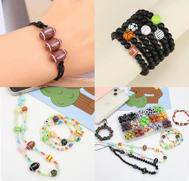 20/50Pcs Sport Basketball Baseball Tennis Beads Spacer Acrylic Beads For Making Bracelet Necklace DIY Craft Jewelry Supplies