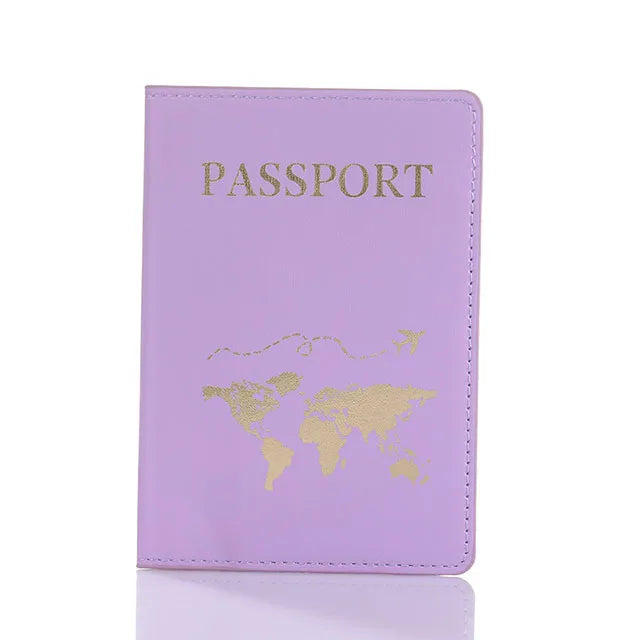 Lover The World Map Passport Cover Hot Stamping Simple Plane Women Men Travel Passport  Case Holder Fashion Wedding Gift