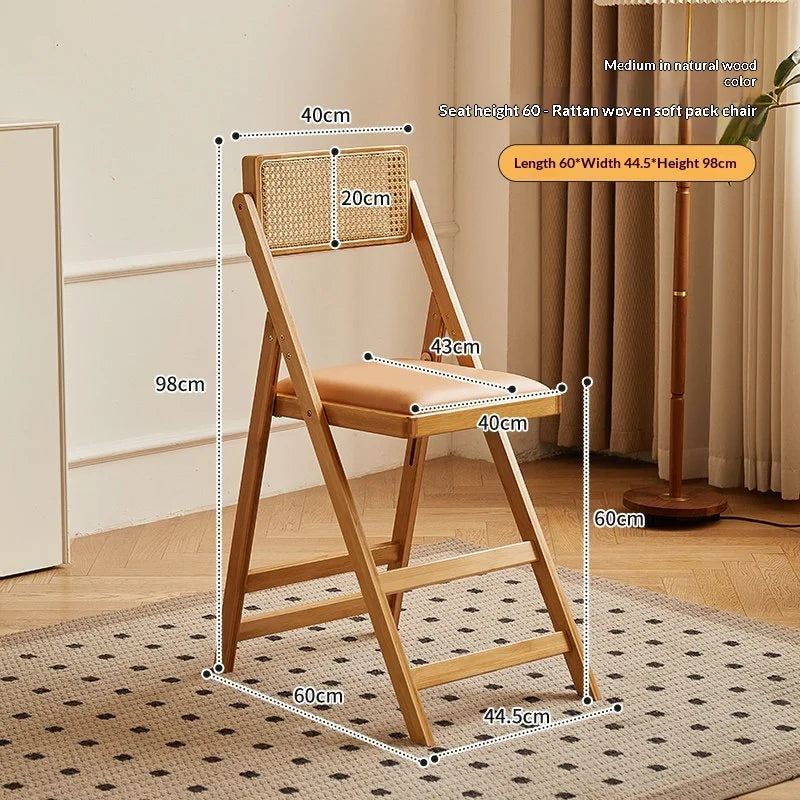 Foldable Wooden Bar Stool High Counter Stool Rattan Back Modern Minimalist Kitchen Island Breakfast Bar Dining Room Furniture