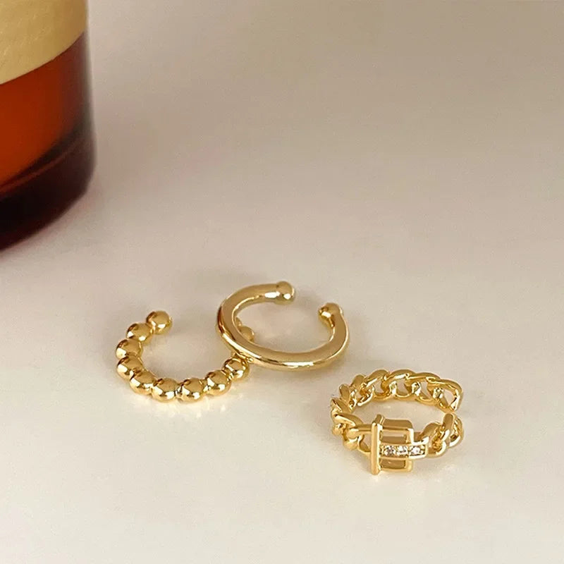 3Pcs/Set Clips Earring for Women Unisex Minimalist Fashion Cartilage Hoop Earrings Sets Ear Cuff Piercing Clip on Earring
