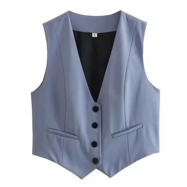 HH Women Fashion Solid Suit Vest Sleeveless Cropped Waistcoat Tops Vests Spring Summer Casual Office Lady Chic Tops