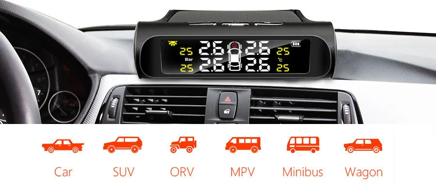 E-ACE K01 TPMS solar sensor intelligence  Wireless Tire Pressure Monitoring System  Auto Security Alarm Device With 4 sensors