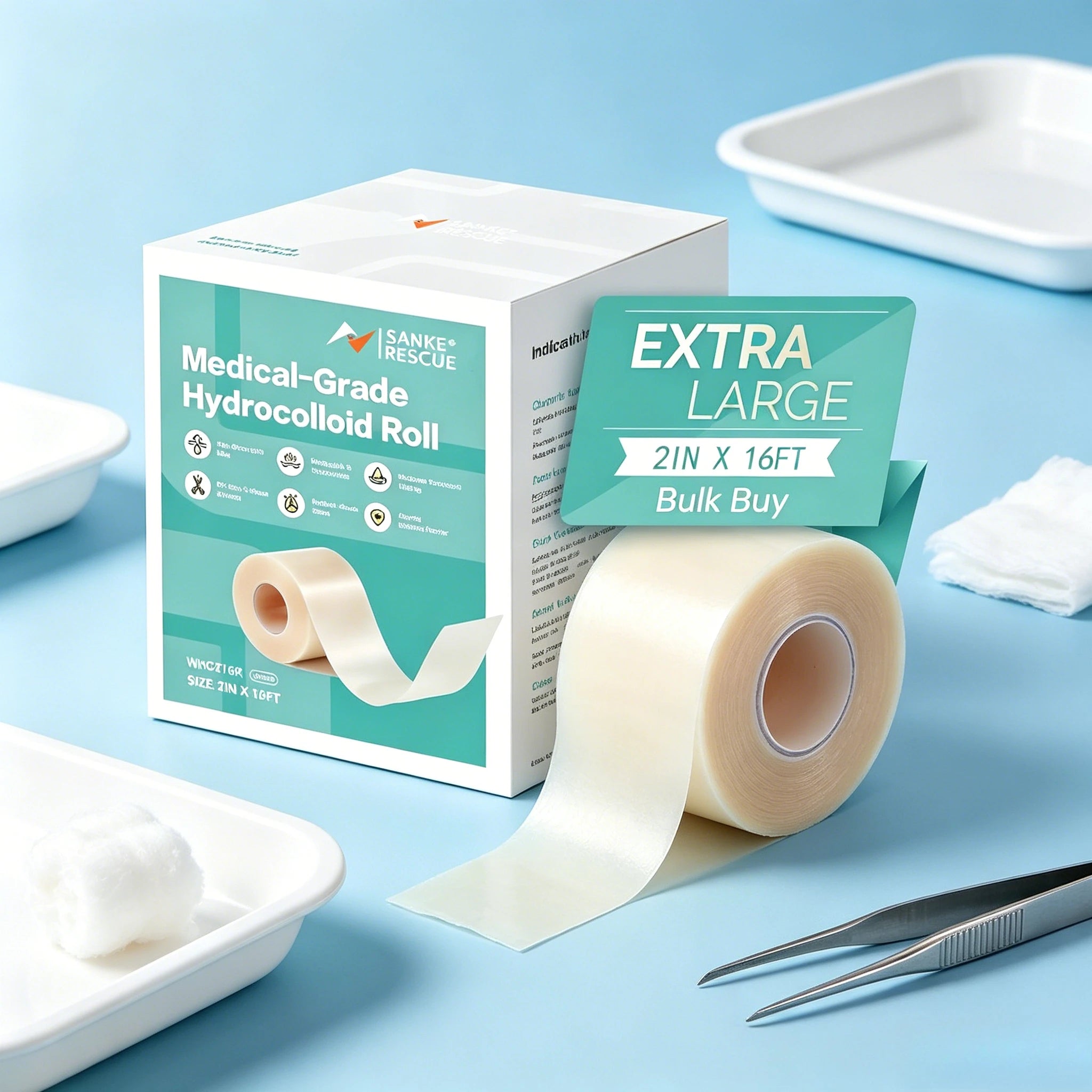 Hydrocolloid Wound Care Roll, Cut-to-Size Patch, Self-Adhesive Waterproof Super Absorbent Dressing, First Aid Essential.