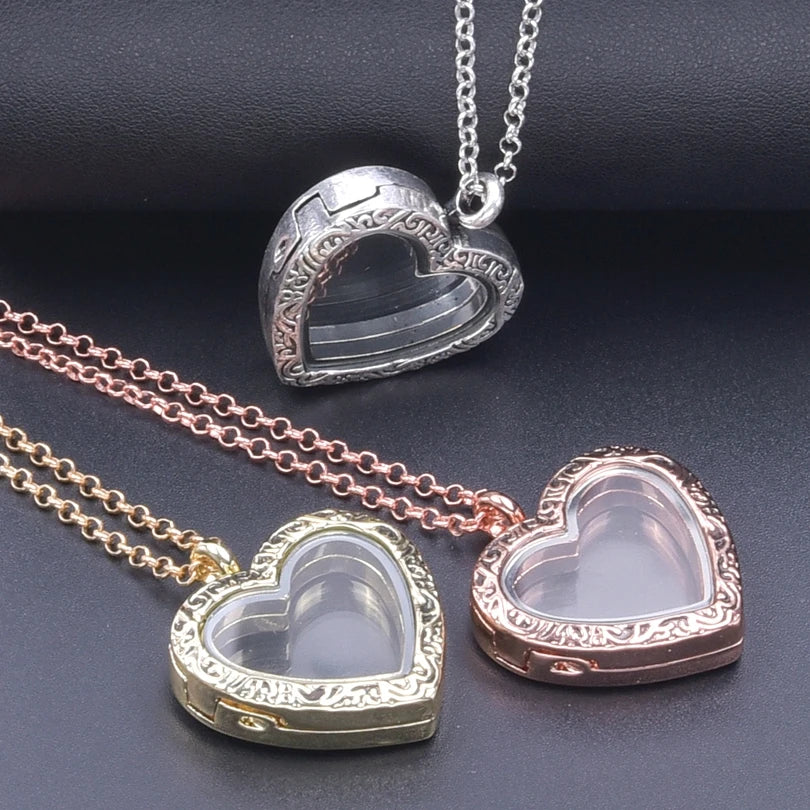 1Pc Trendy Sweet Love Glass Reliquary Photo Locket Pendant Necklaces Goth Heart Cremation Ashes Urn Relicario Collares Jewelry