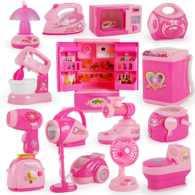 Kids Kitchen Play Simulation Home Appliances Toys Pretend Play Refrigerator Microwave Coffee Maker Kettle Hair Dryer for Childs