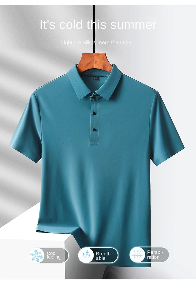 Selected popular nylon fabric, dad's summer clothing, middle-aged men's short sleeved T-shirt, summer ice silk quick drying, mid