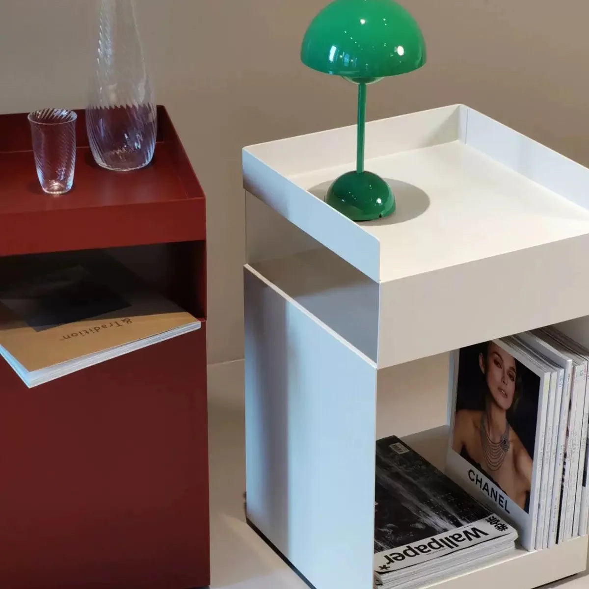 Recessed Bedroom and Living Room Bedside Table Storage Cabinet Multi-Functional Bedside Cabinet Storage Unit with Wheels