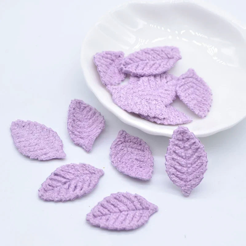 100Pcs 18*27mm Woolen Leaf Padded Flower Appliques for Children's Crafts Headwear Accessories DIY Hair Clips Earing Decoration