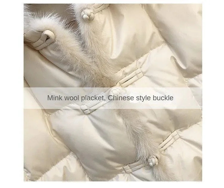 Real Fox Mink Fur Collar Coat Winter Women White Duck Down Jacket Ladies Short Warm Puffer Female Loose Vintage Parka Outerwear