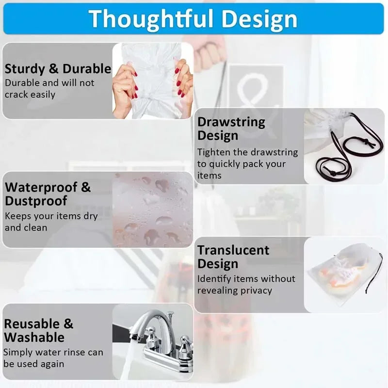 5/10PCS Portable Shoe Storage Drawstring Storage Bag for Sundries Travel Makeup Bag Waterproof Transparent Plastic Storage Bag