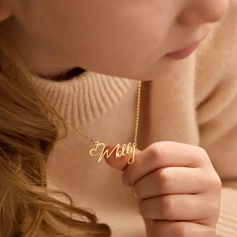 Custom Name Heart Necklace For Women Personalized Minimalism Jewelry Gold Color Choker Necklace Pendant Nameplate Gifts