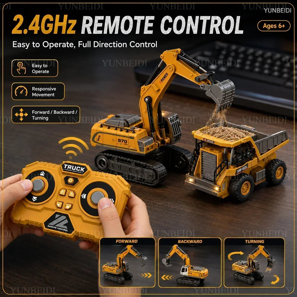 1:64 RC Mini Alloy Car Forklift with Trailer Excavator Desktop Game 2.4G Remote Control Engineering Lift Truck Child's Toy Gifts