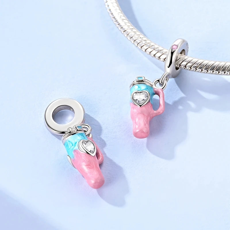 MULA Pink 925 Sterling Silver Charms Pendant Perfume Dreamcatcher Heart Love Beaded Fit Original Bracelet Women DIY Jewelry Gift