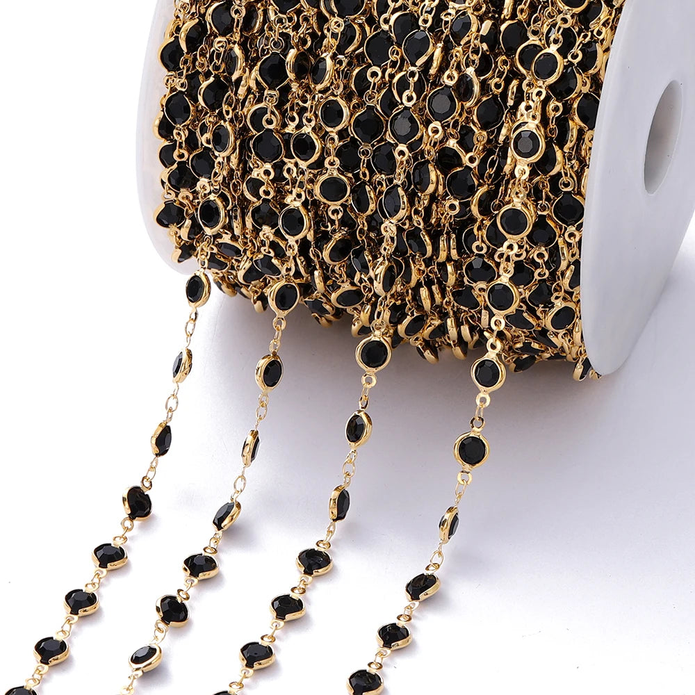 1Meter 6mm Colorful Crystal Beads Beaded Chain Glass Bead Necklace Chain Findings for DIY Bracelet Jewelry Making Supplies