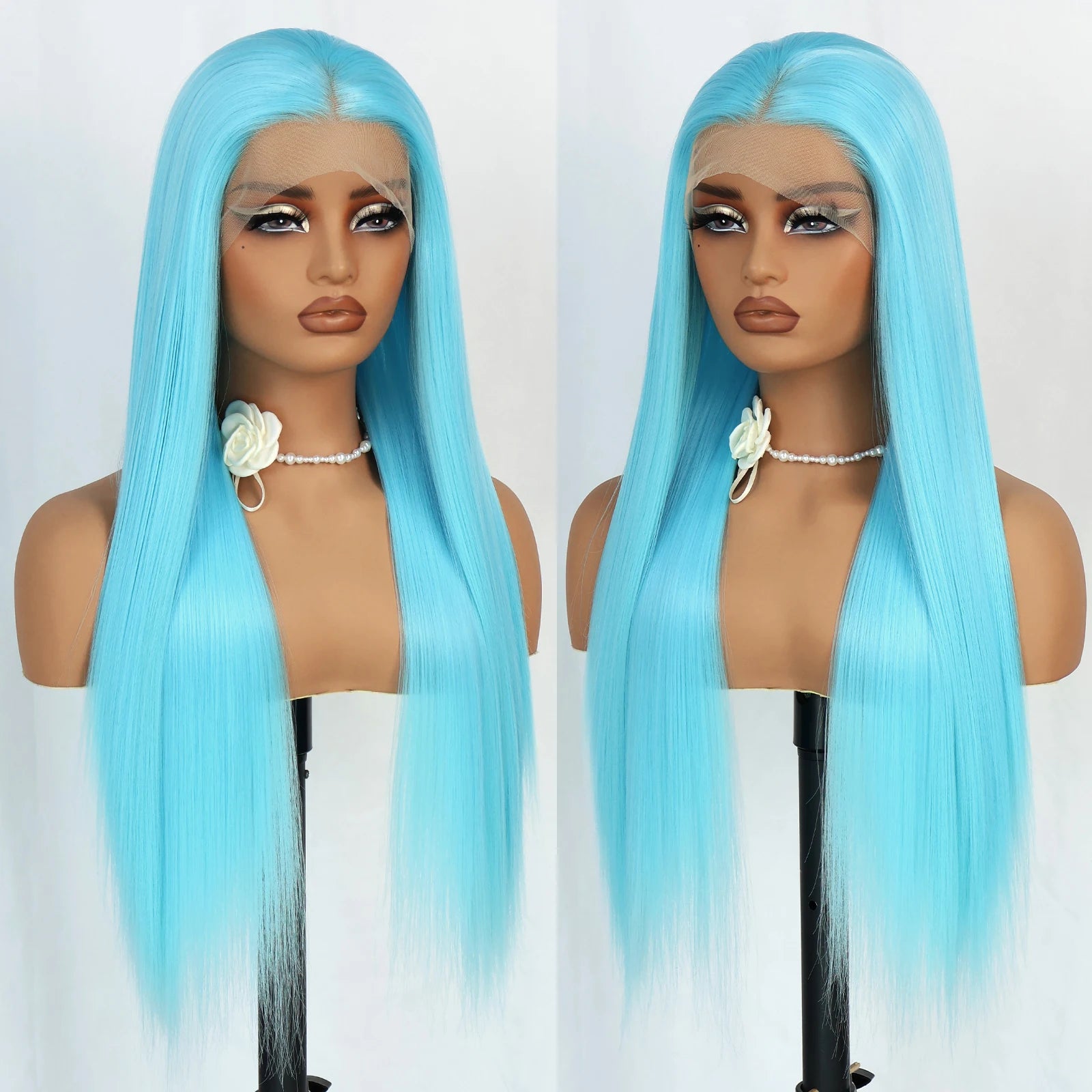 Aubree Synthetic Wigs Blue Hair 13*4 Lace Front Wigs For Daily Use Party Time Long Straight 28 inches 180% Density Glueless