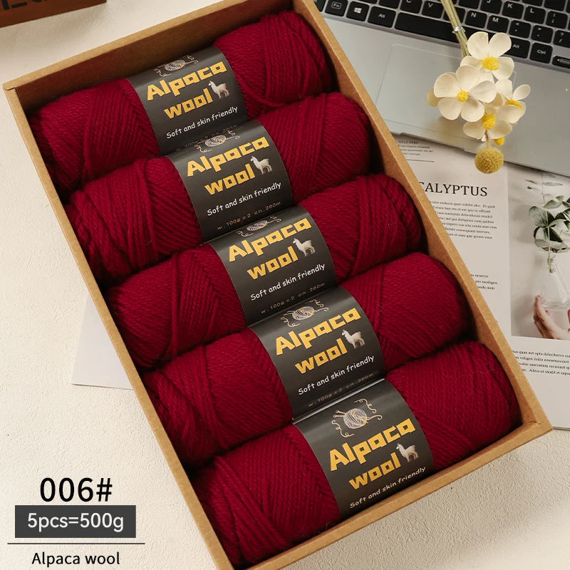 500g Alpaca Wool 245 Chunky Knitting Yarn Multi-Color Autumn and Winter Fashionable Gift for Men and Women DIY Knitting Material Kit for Warm Sweaters, Coats, Scarves, Hats, Gloves, Leg Warmers, Knee Pads Yarn Balls 5Pcs/Pack