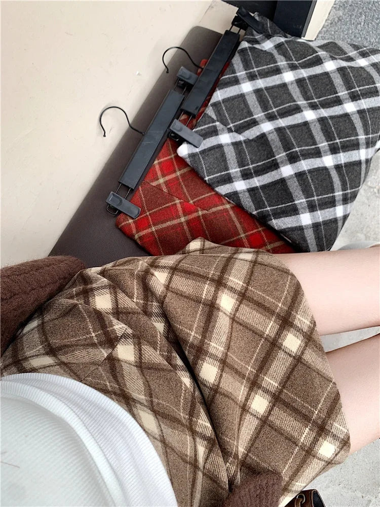 ITOOLIN Womem Vintage Plaid Tweed A-line Skirt Casual High Waist Mini Skirt Women Preppy Style Bodycon Skirts Spring Summer 2026
