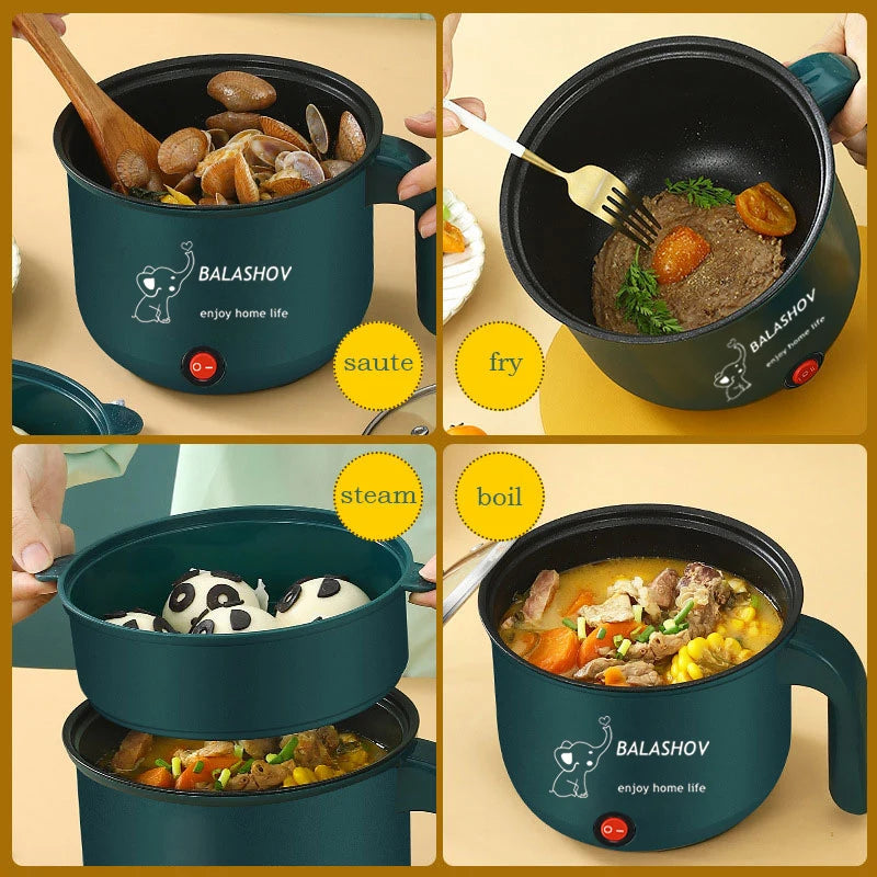 Mini Electric Cooker For Home Kitchen 2 People Food Noodle Single/Double Layer Multifunction Non-stick Pan steam Cooking Machine