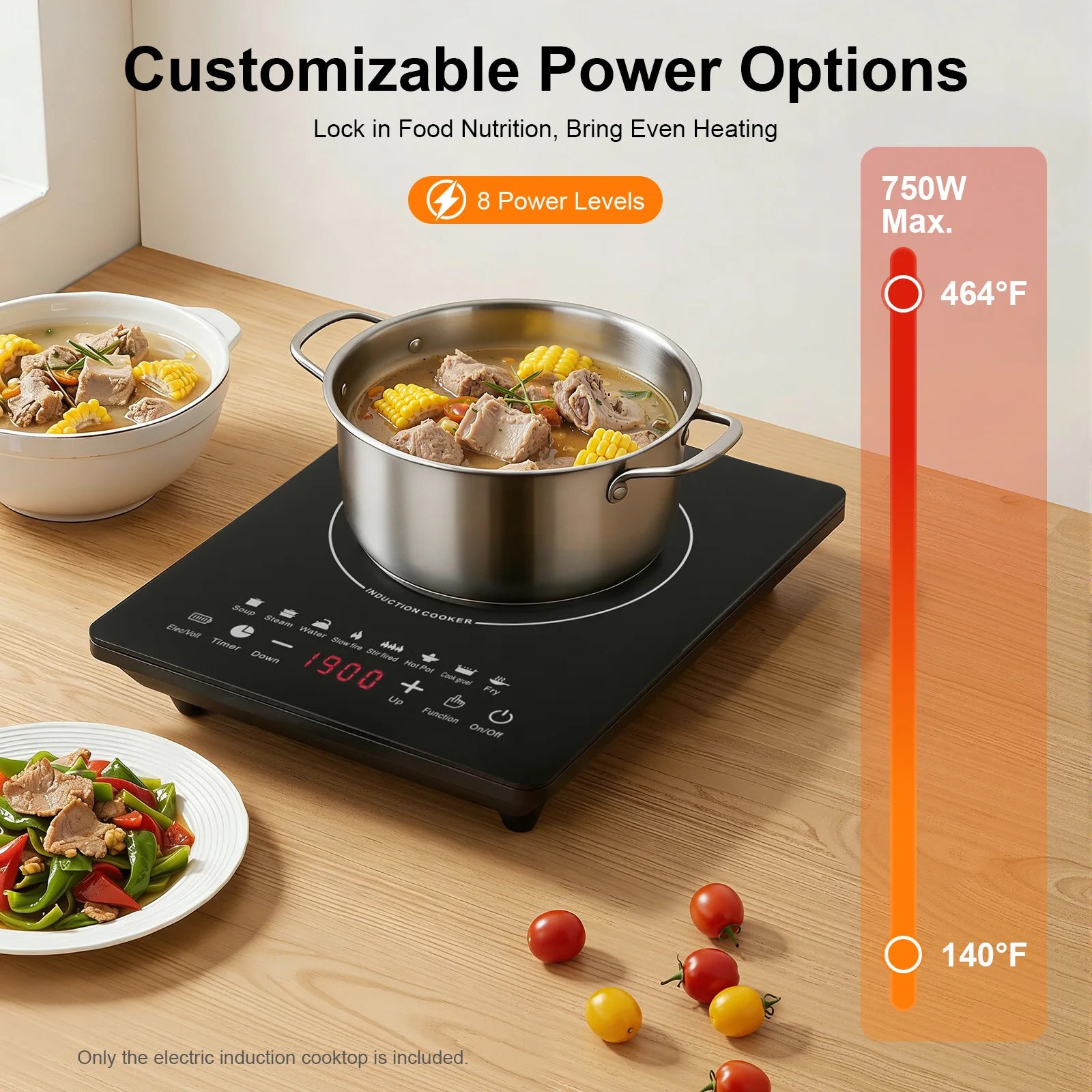 Electric Induction Cooktop, 8 Gears Power Levels Hot Plate, Induction Cooker With Timer, Warm-Keeping, Pre-Setting 750W Portable Electric Stove for Home Kitchens and RVs
