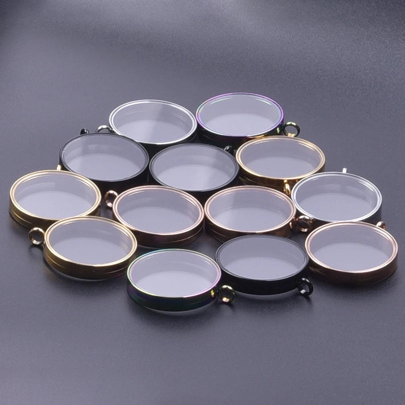1Pc Stainless Steel Round Reliquary Photo Coin Holder Locket Pendant Openable Glass Cremation Urn Relicario Colgantes Jewelry