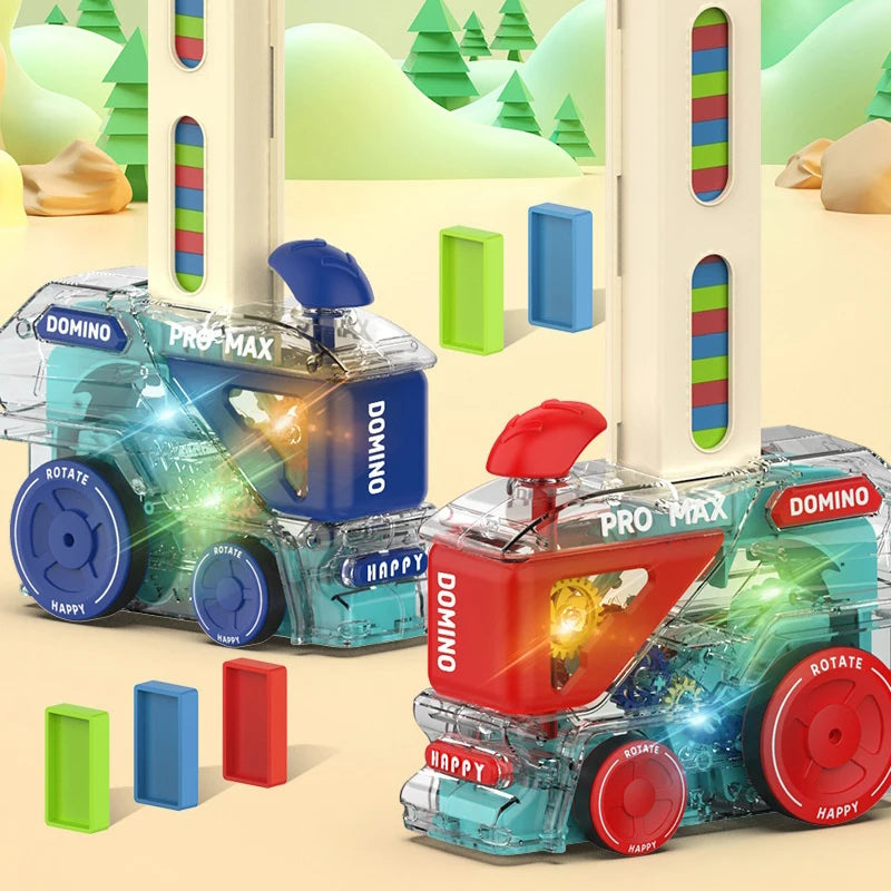 Automatic Domino Train with 60 Dominos Montessori Early Educational STEM Toys Train DIY Building Blocks Christmas Birthday Gift