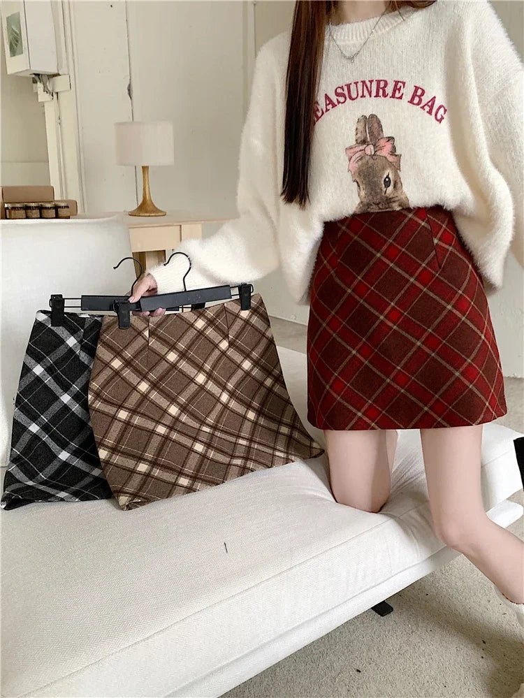 ITOOLIN Womem Vintage Plaid Tweed A-line Skirt Casual High Waist Mini Skirt Women Preppy Style Bodycon Skirts Spring Summer 2026