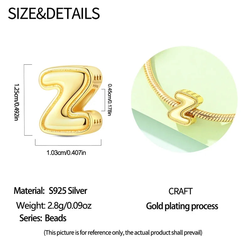 New Hot Sales 925 Sterling Silver 26 Golden Letters Charms Bead Fit Original Bracelet DIY Women Birthday Jewelry Gifts