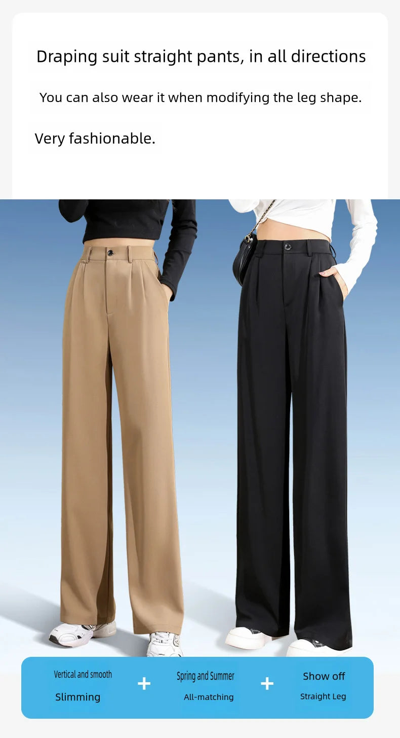 Women'S Loose Spring Summer 2025 New High Waist Wide Legs Slim Casual Trousers Korean Fashion Trend Female Suit Straight Pants