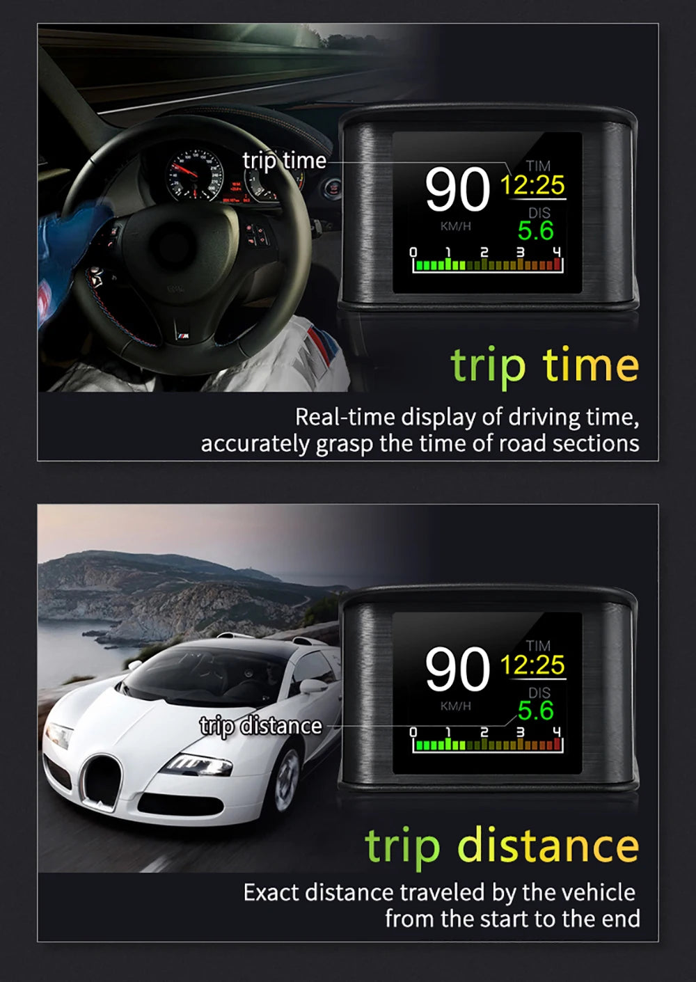 HD P10-PRO OBD2 HUD Car Head Up Display Digital Speedometer Auto On-board Computer With Speed RPM Temperature Voltage Alarm
