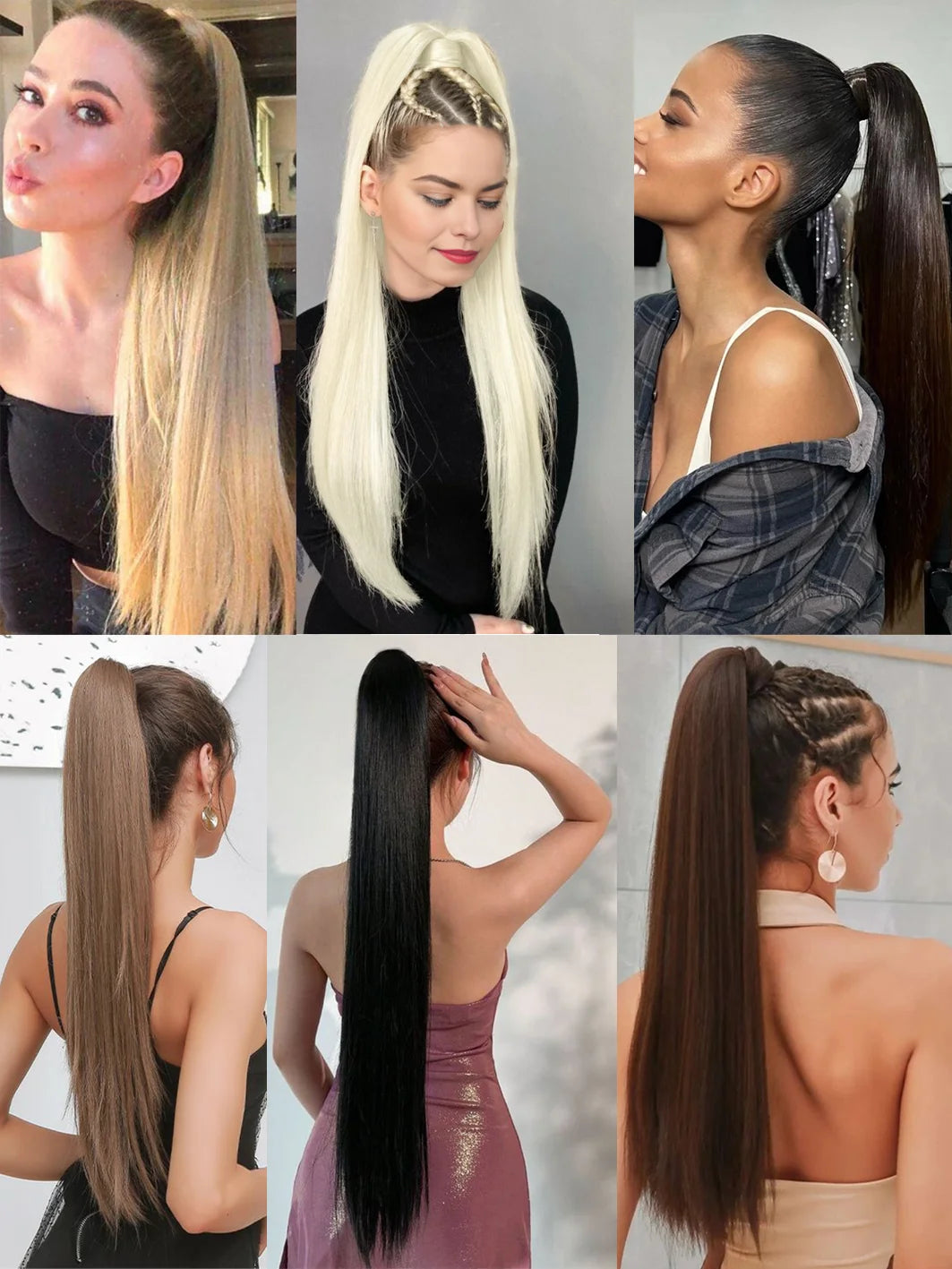 Synthetic 18inch/20inch/22inch/24inch/26inch/28inch/32inch Long Straight Wig Ponytail, Headband Ponytail, Elastic Rope Ponytail